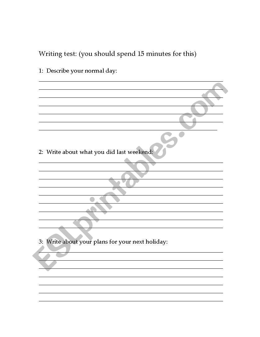 Writing Test worksheet
