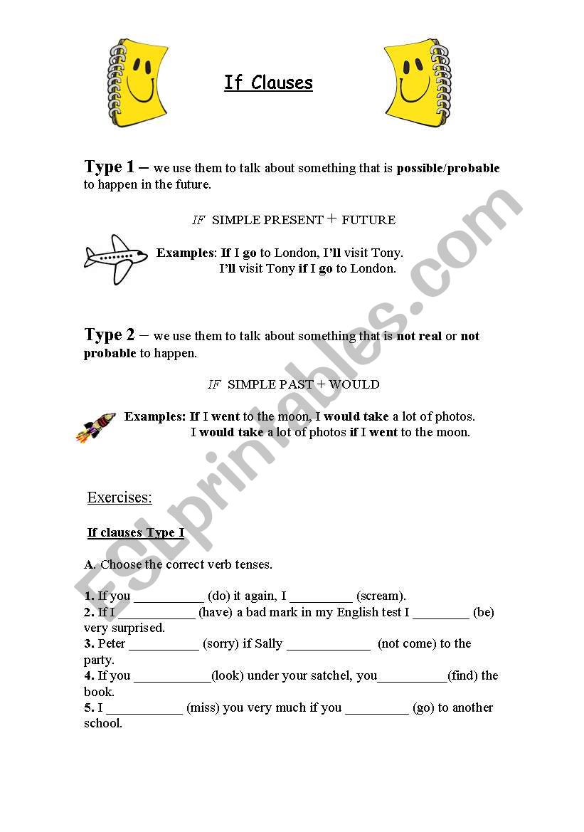 If clauses type I and II worksheet