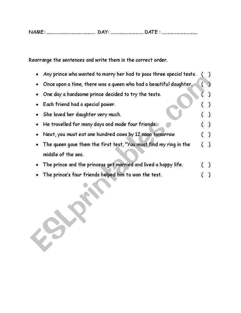 story time worksheet