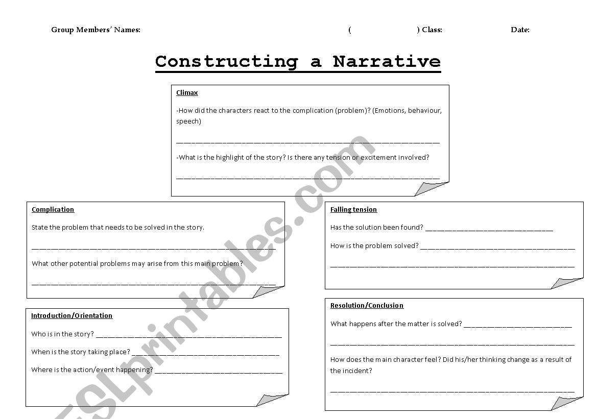 Narrative Planner worksheet