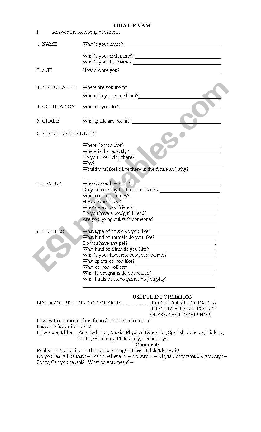 PERSONAL INFORMATION PET 1 worksheet