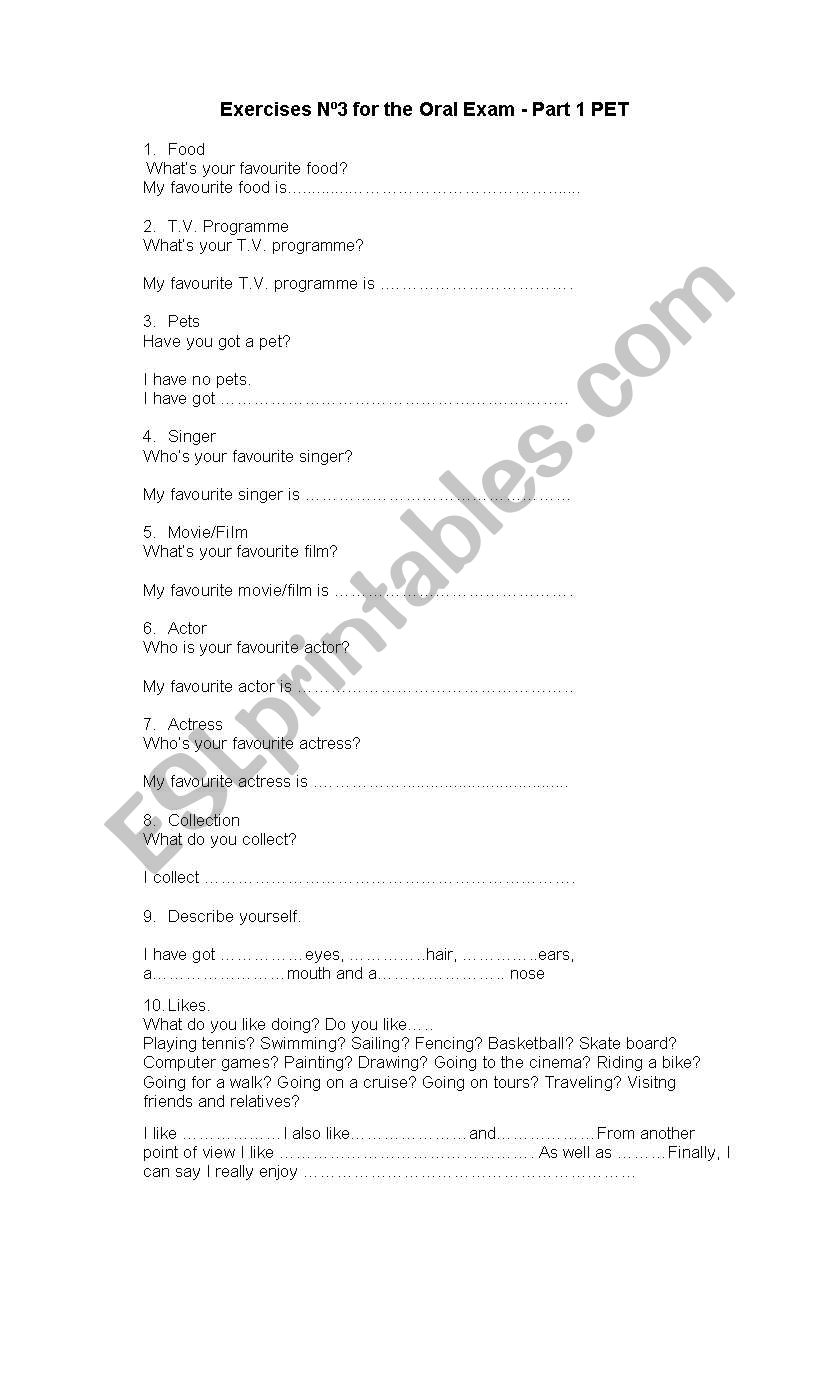 PERSONAL INFORMATION PET 3 worksheet