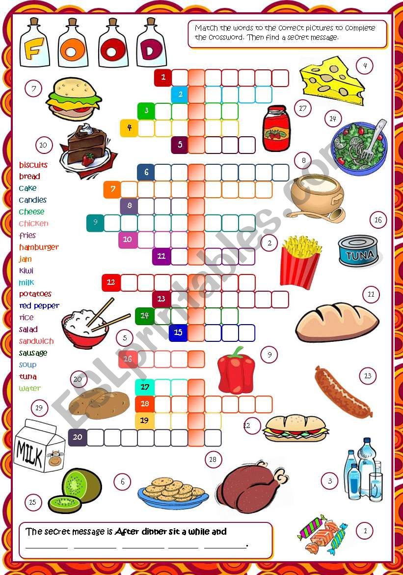 Food - CROSSWORD (B&W + KEY included)