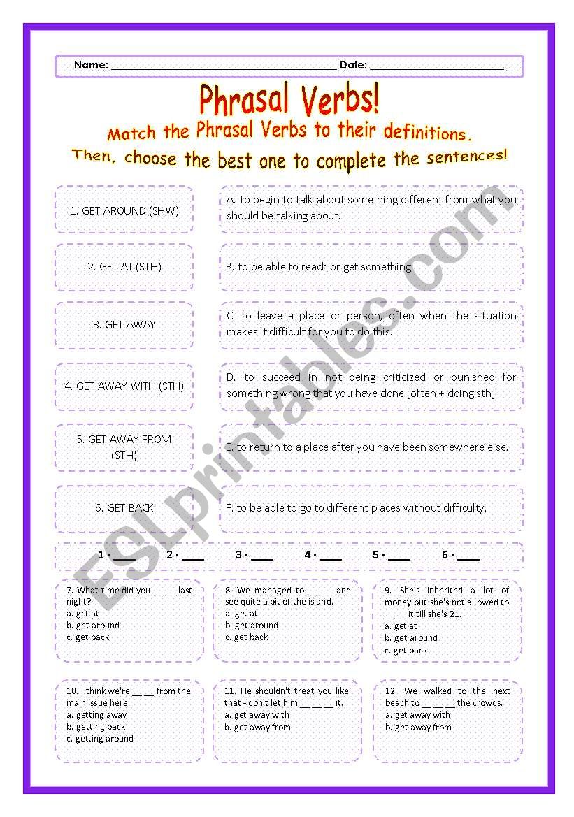 > Phrasal Verbs Practice 40! > --*-- Definitions + Exercise --*-- BW Included --*-- Fully Editable With Key!
