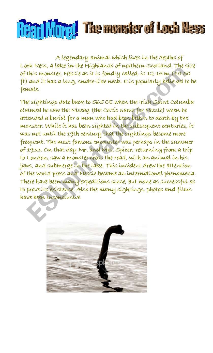 the monster of loch ness worksheet