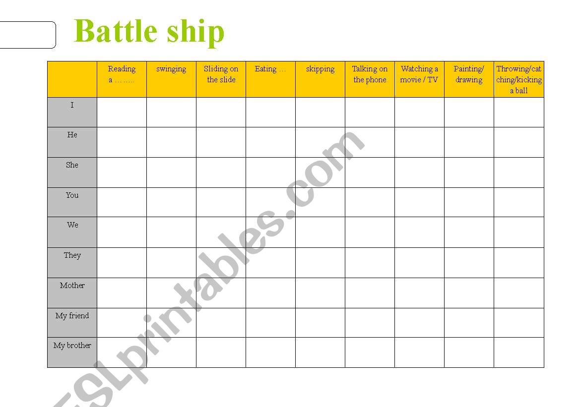Battleship worksheet