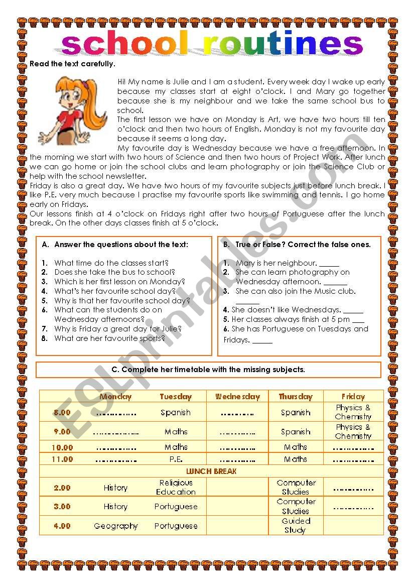 school routines (03.08.11) worksheet