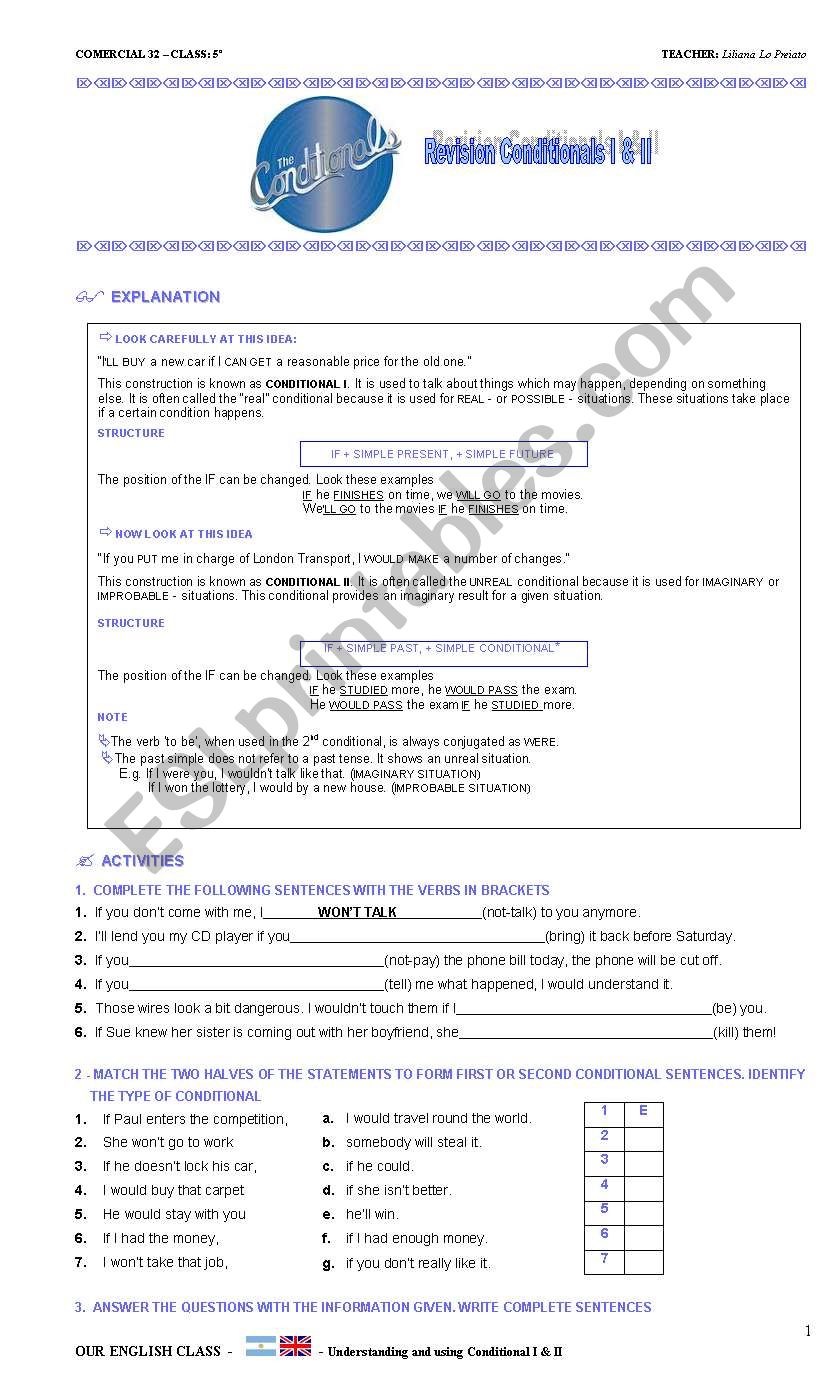 Conditional I & II worksheet