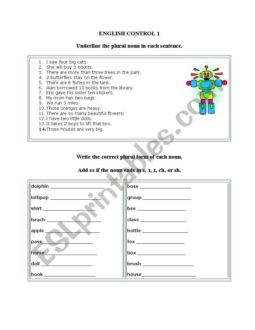 PLURAL NOUNS EXCERSICE worksheet