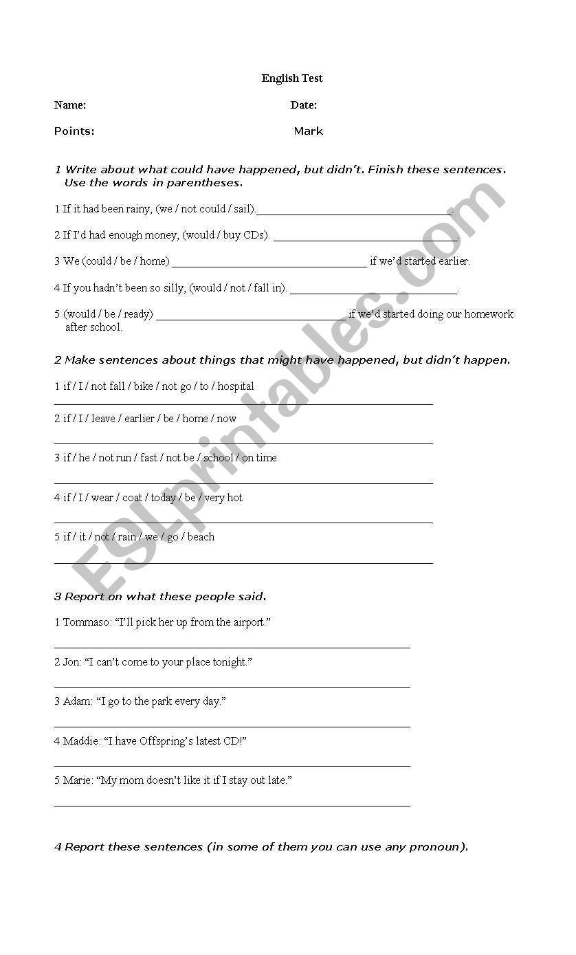 test worksheet