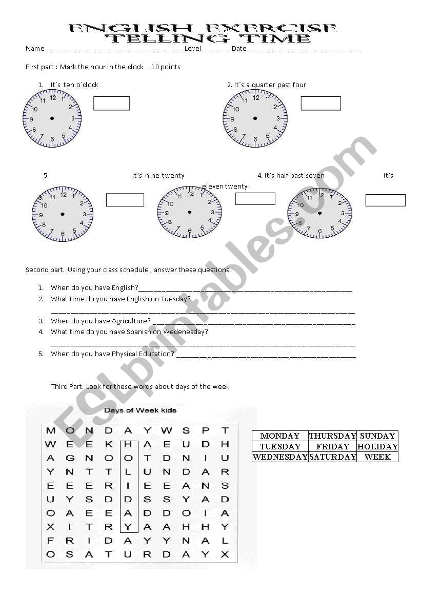 telling time worksheet