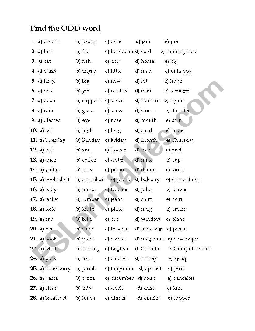 Find the ODD word (2) worksheet