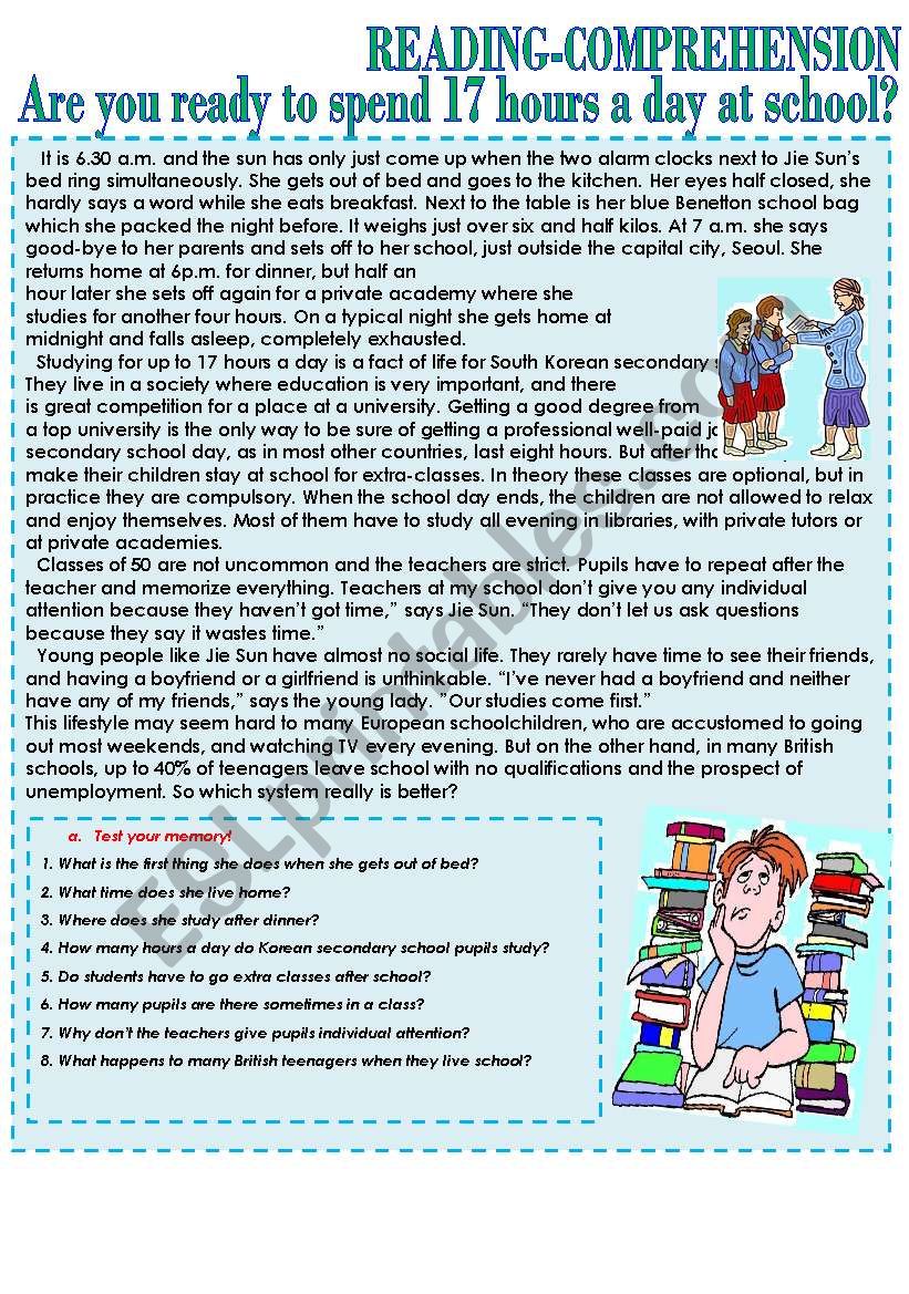 SCHOOL ISSUES. Reading-comprehension text.
