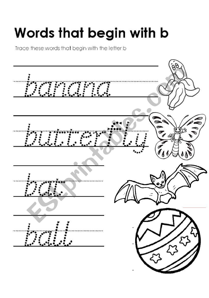 Words that begin with B worksheet