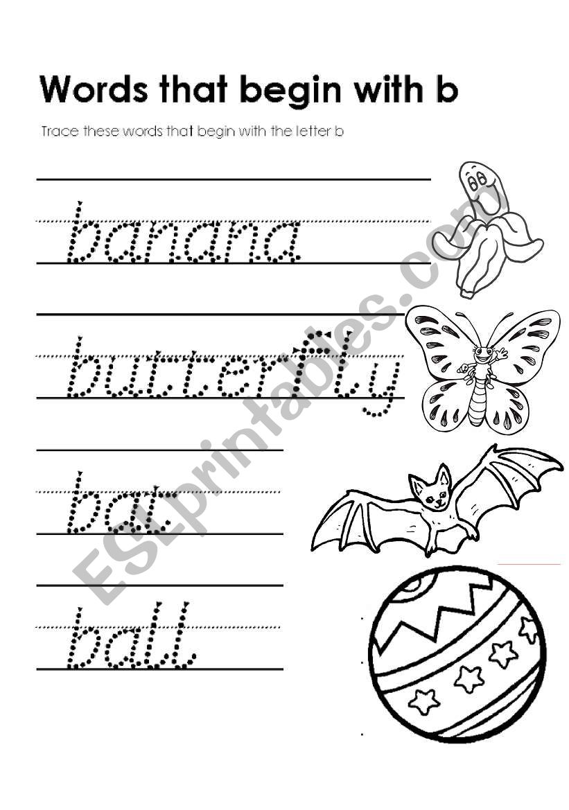 Words that begin with B worksheet