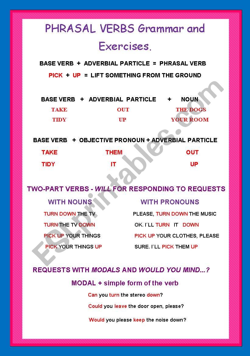 PHRASAL VERBS GRAMMAR AND EXERCISES. WITH KEY INCLUDED.