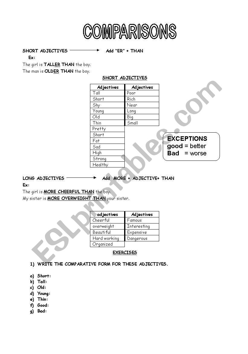 comparisons  worksheet