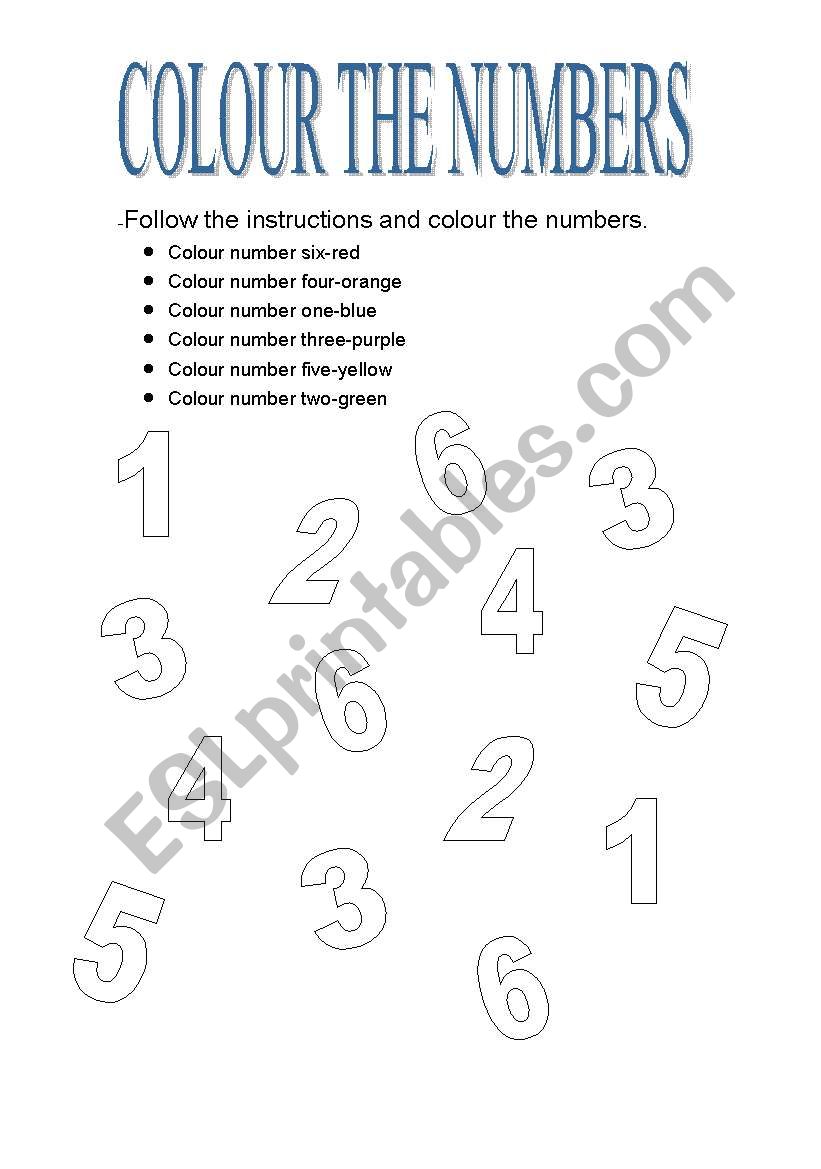 Colour the numbers worksheet