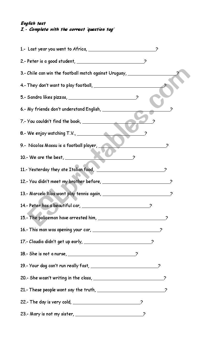 test worksheet