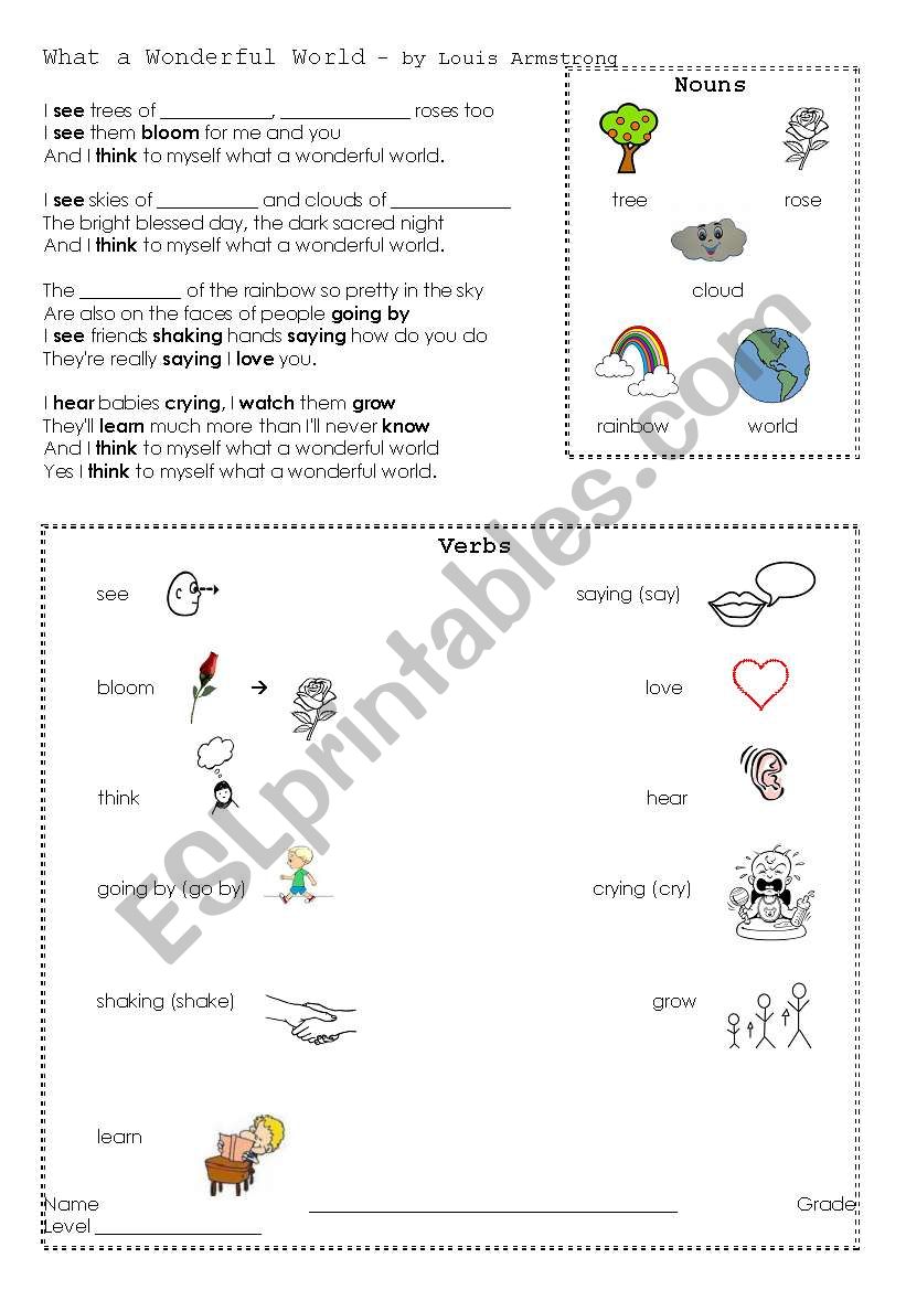 What a Wonderful World worksheet