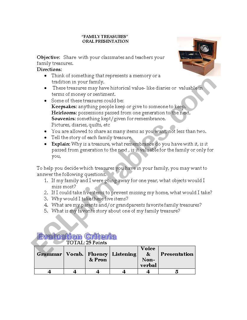 Family Treasures worksheet