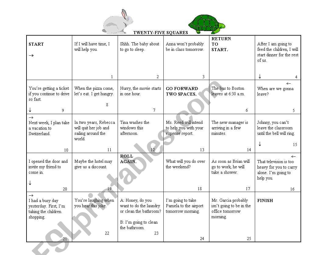 Twenty-five squares worksheet