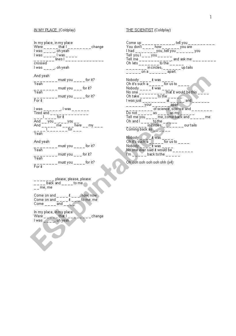 IN MY PLACE/THE SCIENTIST (by Coldplay)