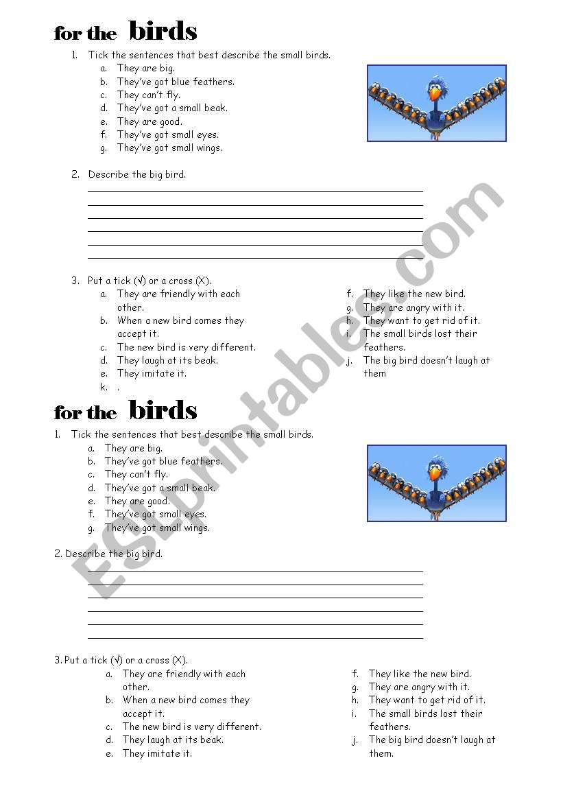 For the birds worksheet