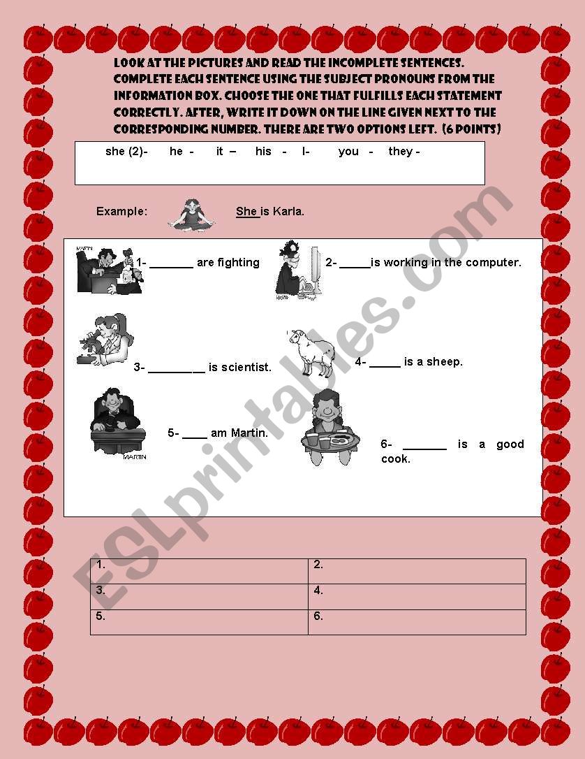 Personal Pronouns worksheet