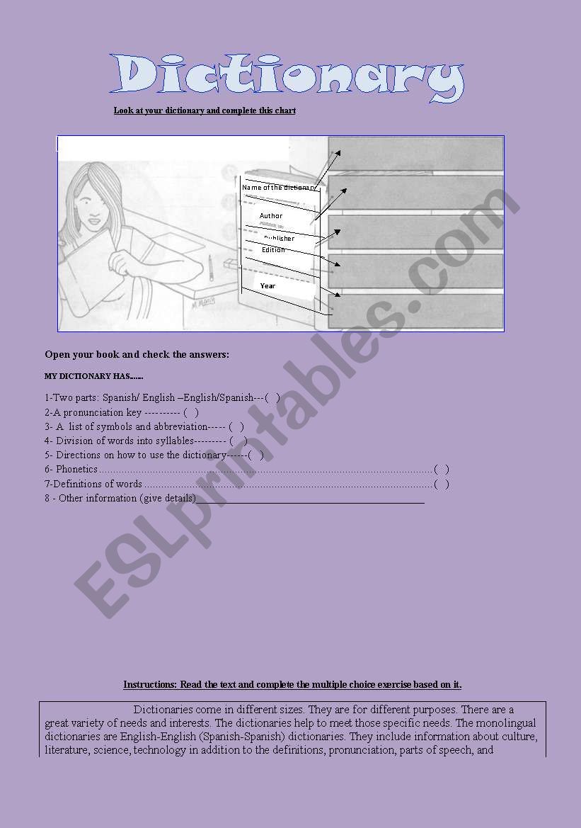 Dictionary worksheet