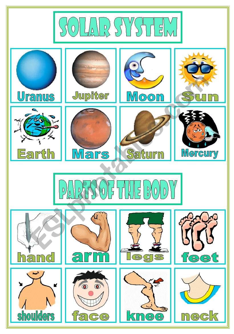 In / Out Game ( vocabulary review) â€“ solar system â€¢ parts of the body â€¢ marine life â€¢ fast-food â€¢ 3 pages â€¢ teacherâ€™s handout with directions â€¢ editable