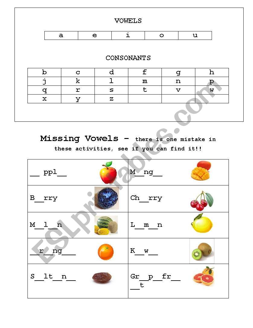 Vowels worksheet - food worksheet