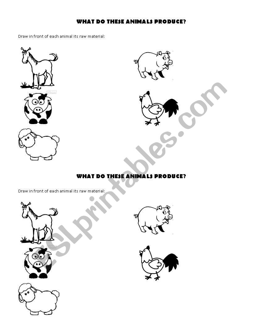 Farm animals products worksheet
