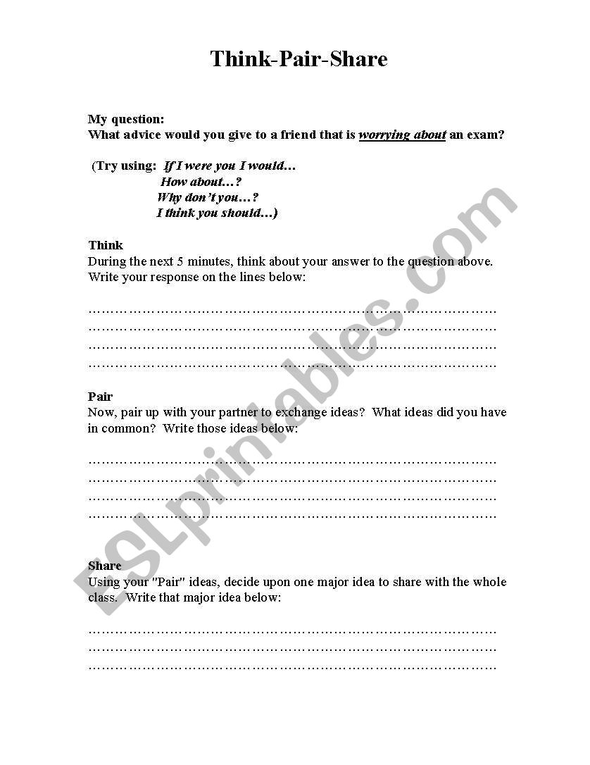 Think pair share worksheet