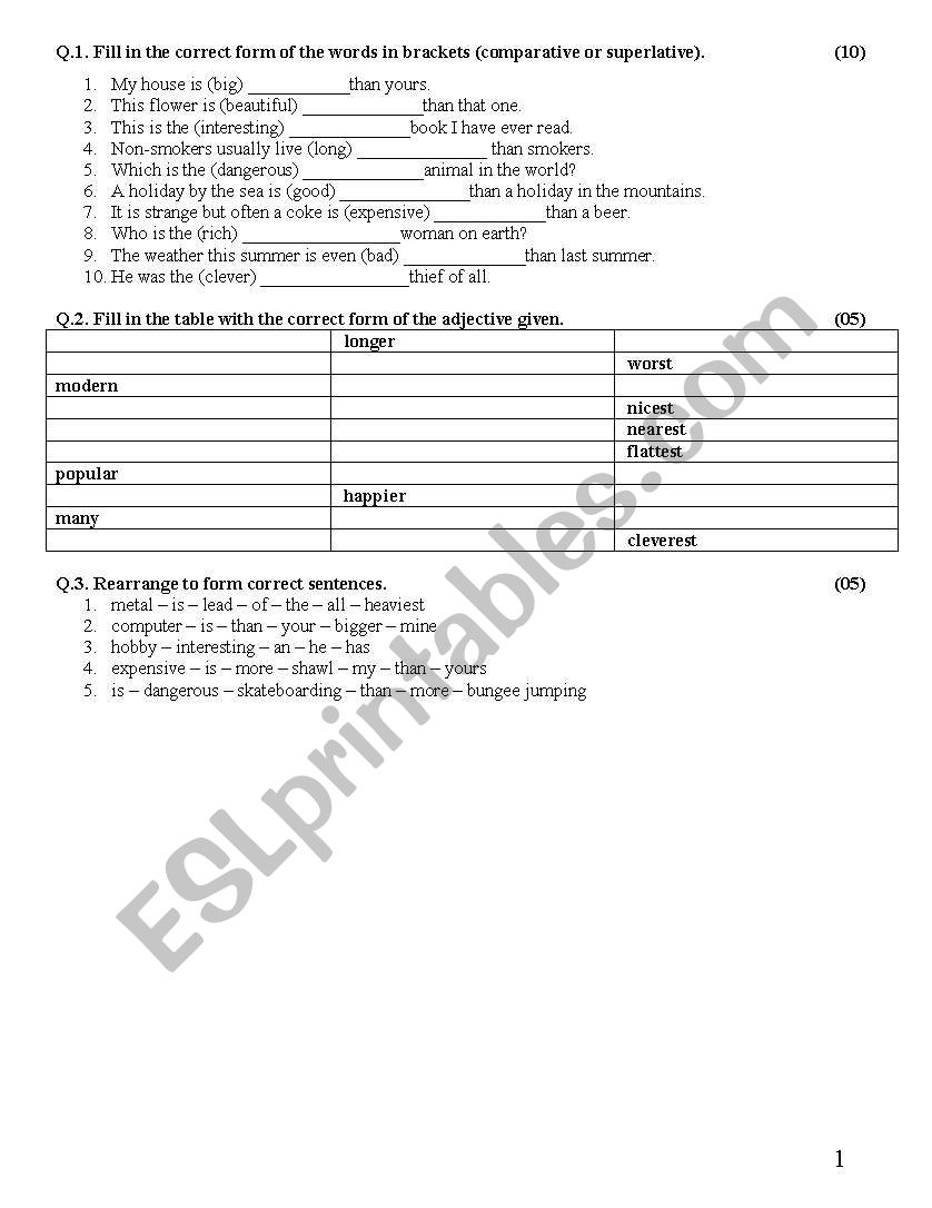 Degrees of Comparison worksheet