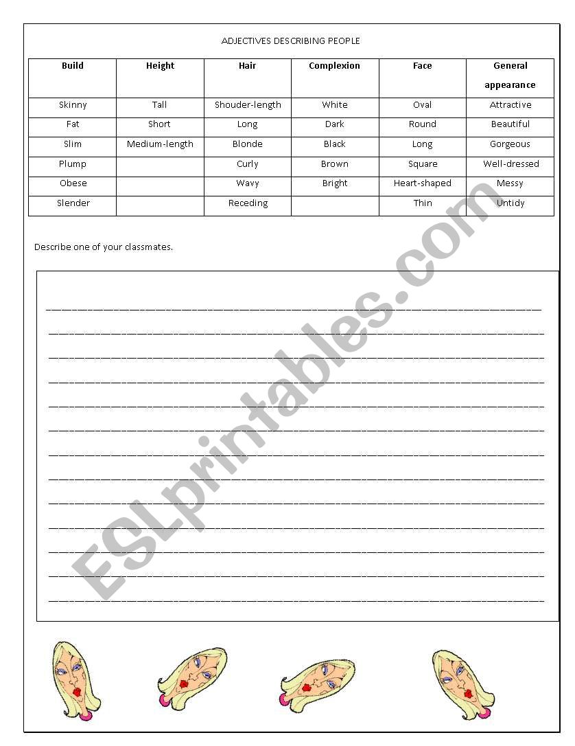 Adjectives describing people worksheet