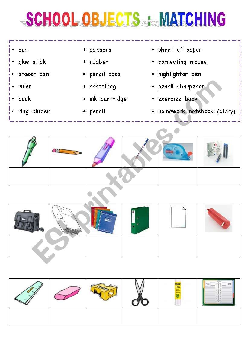 SCHOOL OBJECTS worksheet