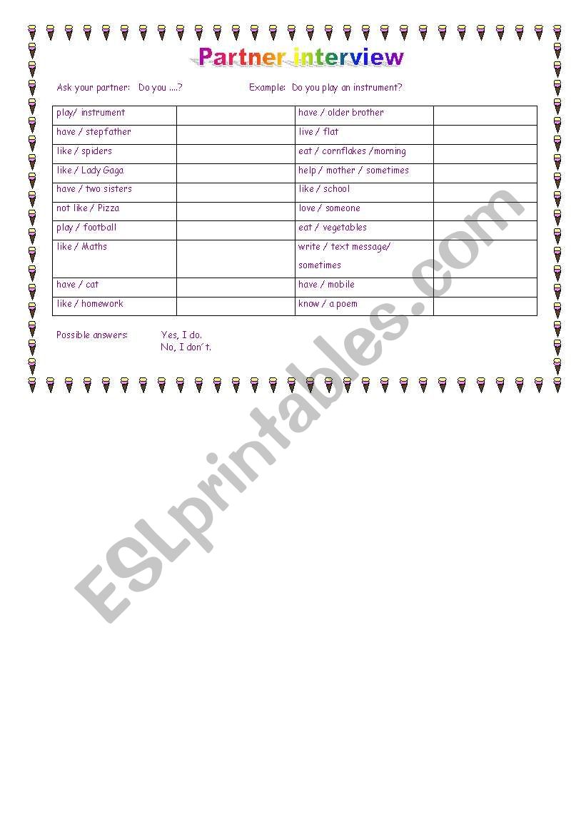 Partnerinterview  worksheet