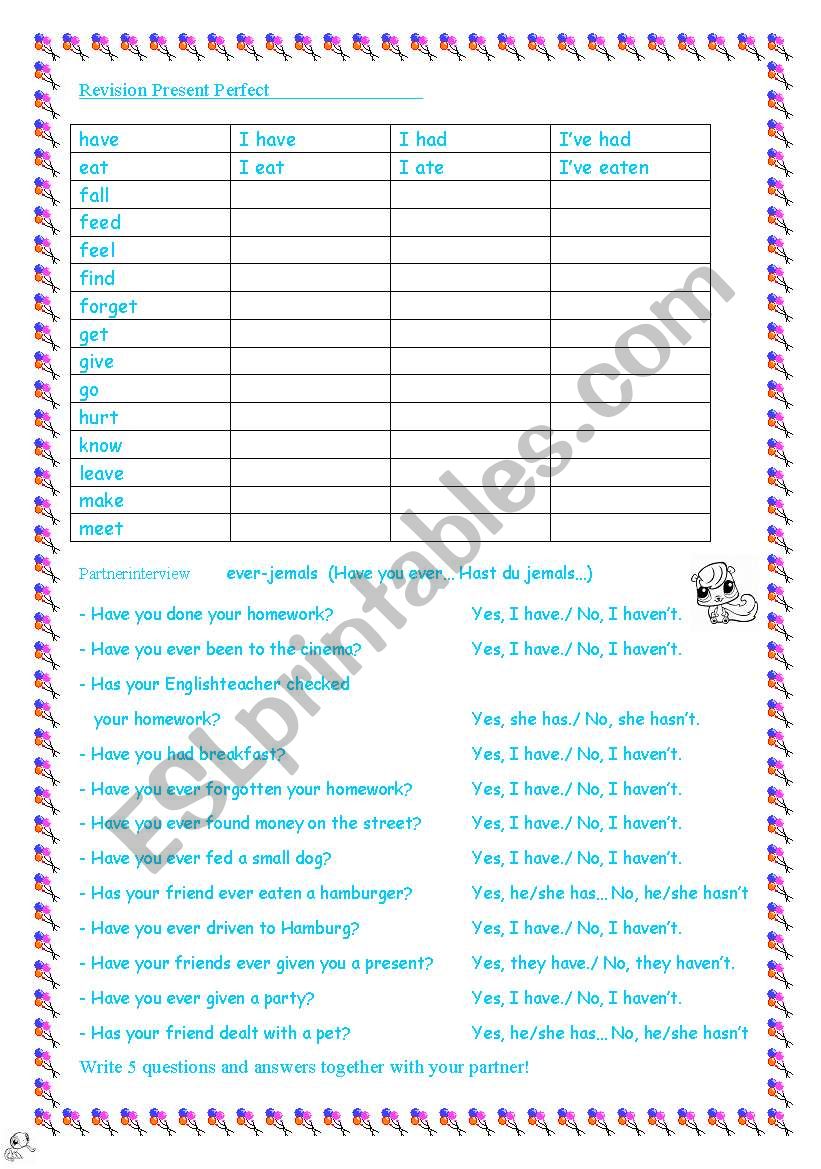 Present Perfect worksheet