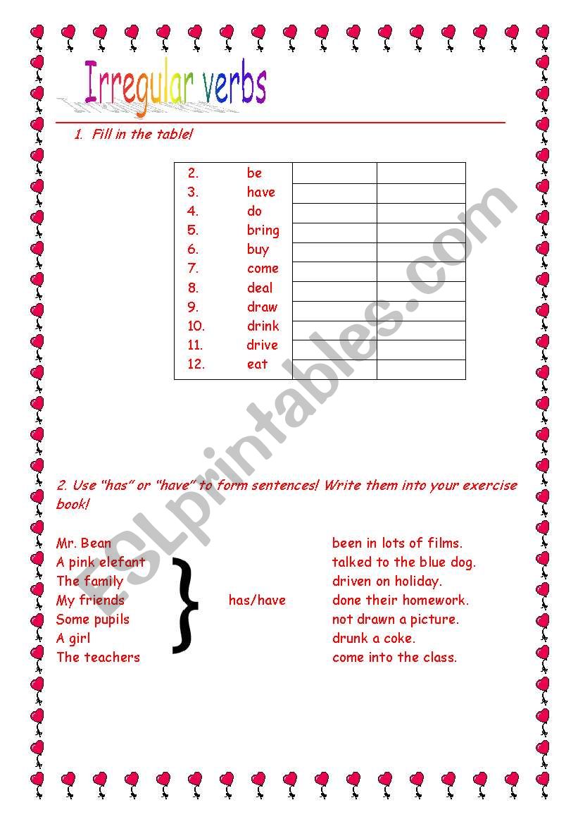 Irregular verbs worksheet