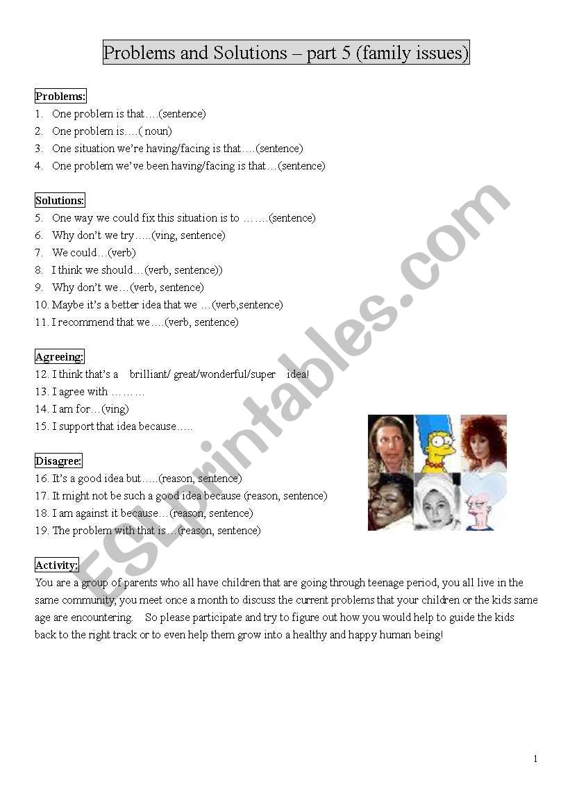 problems and solutions worksheet