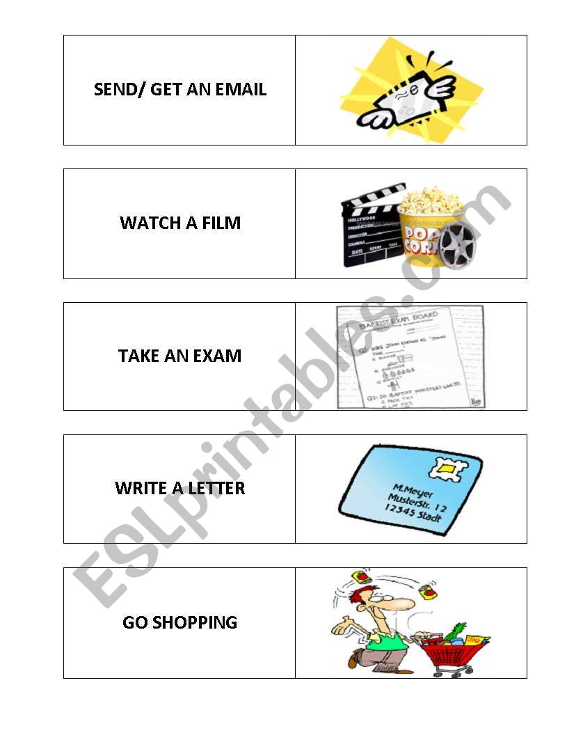 Verb phrase cards game 2 worksheet