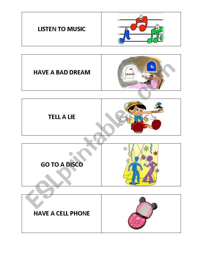 Verb phrase cards game 3 worksheet