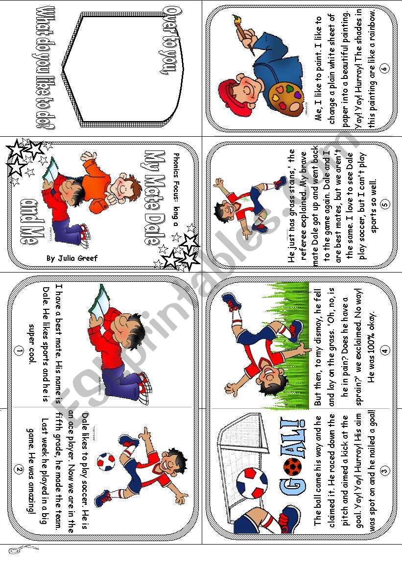 Phonics Mini Book 10: My Mate Dale. Mixed long a sound: a_e, ai, ay