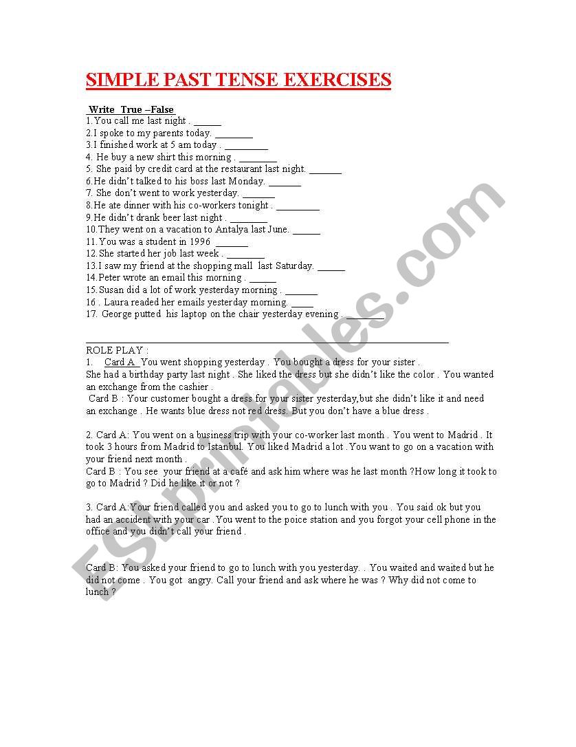 Past tense exercise  worksheet