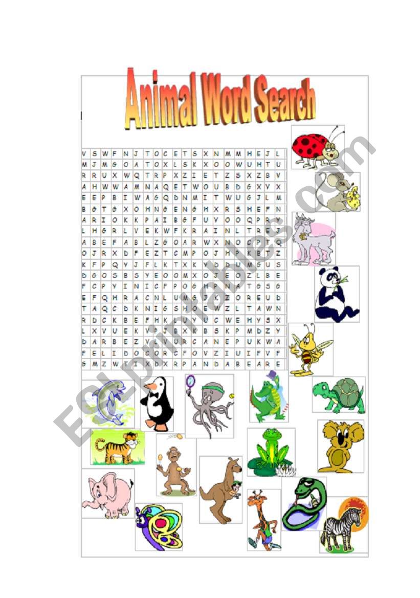 Animal Pictionary - Word search