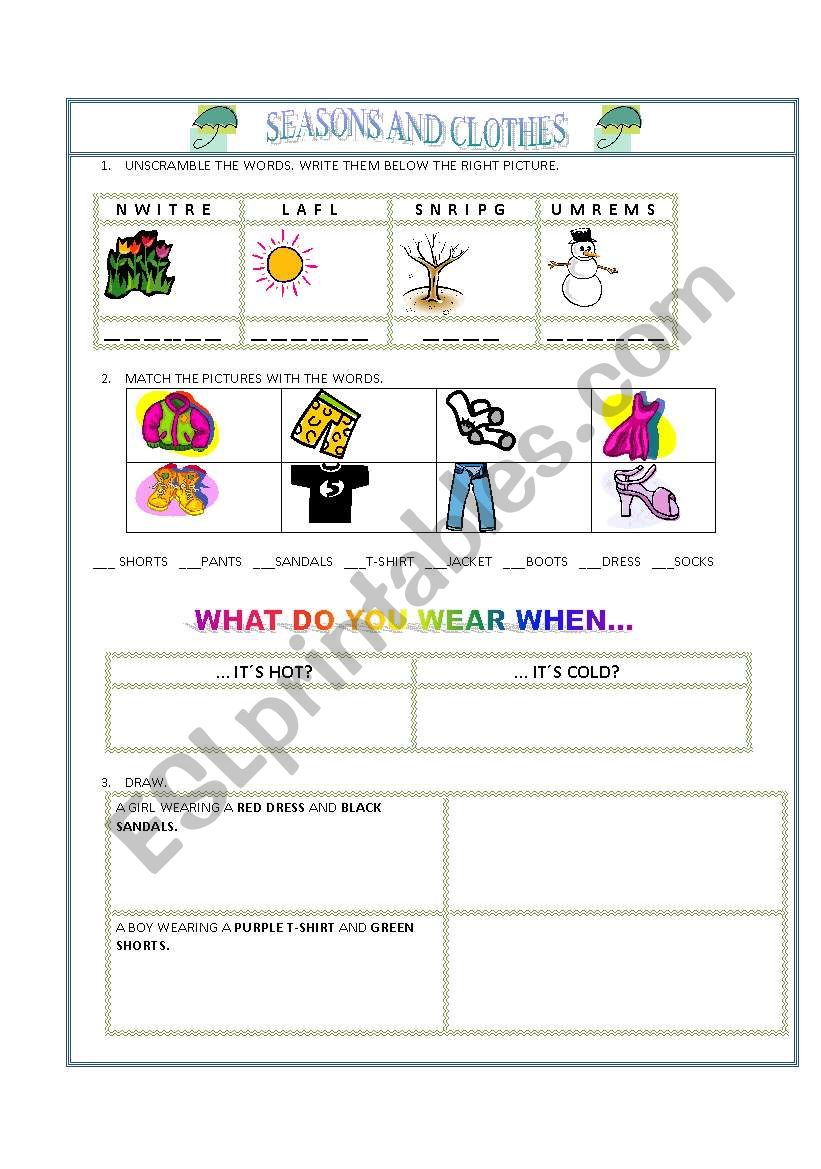 SEASONS AND CLOTHES worksheet
