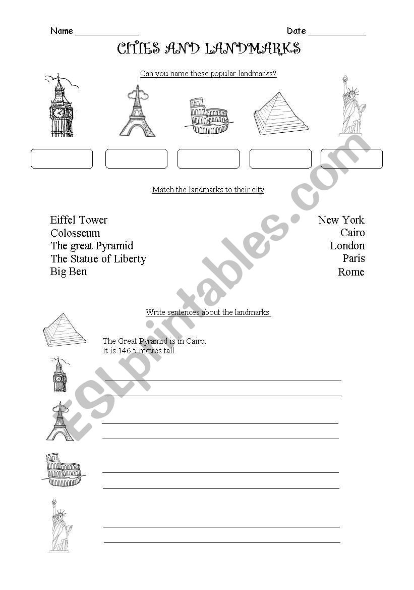 English worksheets landmarks