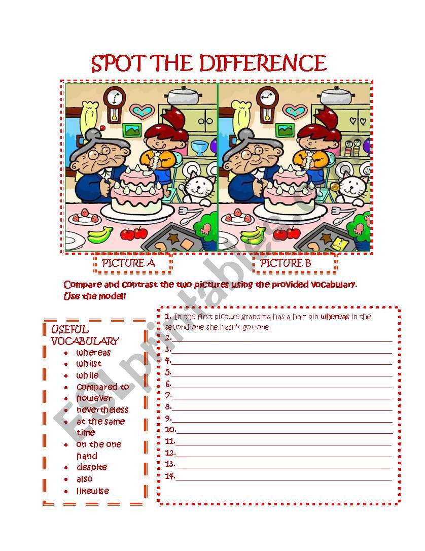 Spot the differences worksheet