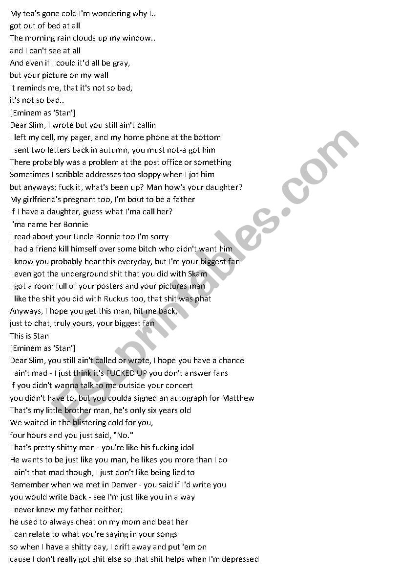 Eminem Song worksheet